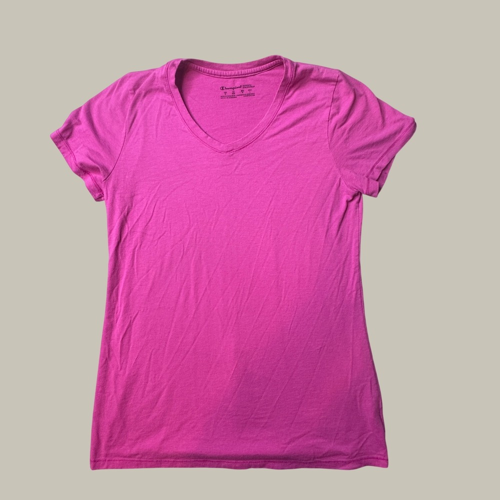 Champion T-Shirt Womens M Pink V-Neck Authentic Athleticwear W50064 Activewear